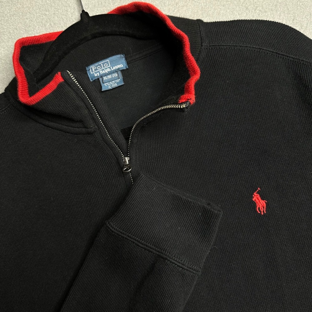 Polo‎ Ralph Lauren Quarter Zip Men XL 18-20 Black Red Pony Mock Neck Pullover